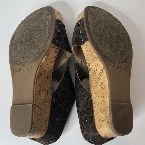 Maurices Womens Wedge Platform Heels Size 9 Rumor Slide Cork Animal Print Studs - Picture 12 of 12